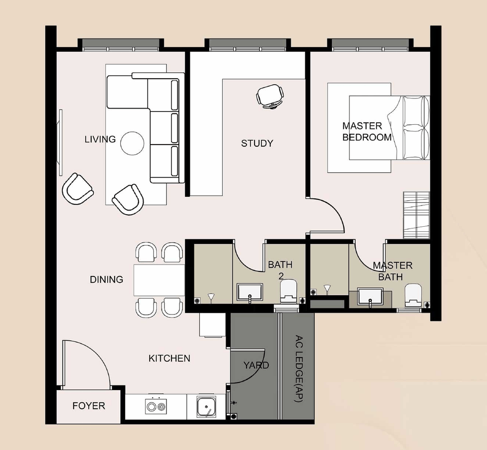 Type A layout, 721 square feet