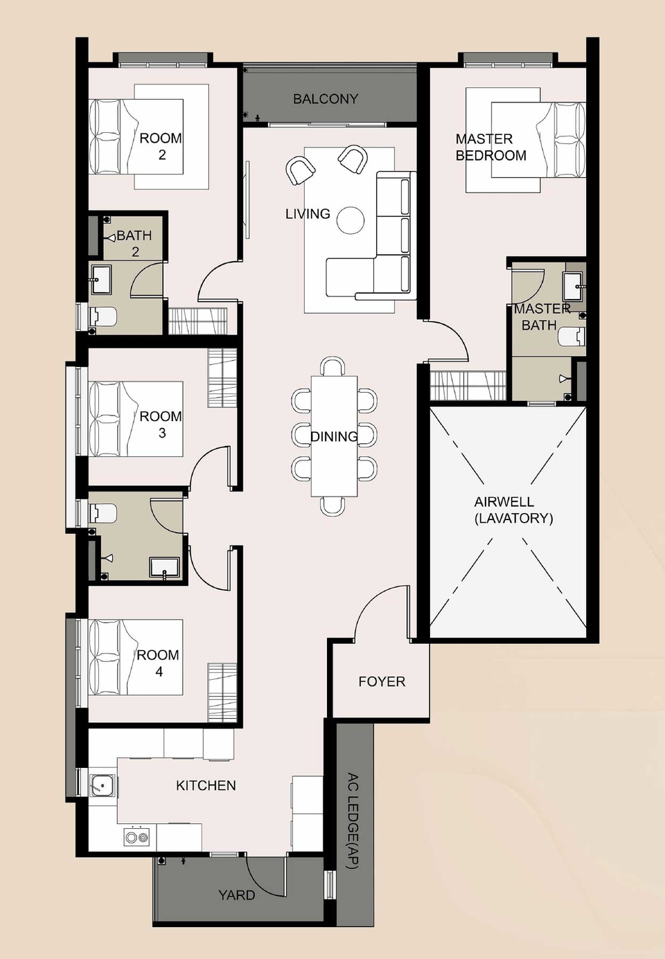 Type D layout, 1,432 square feet