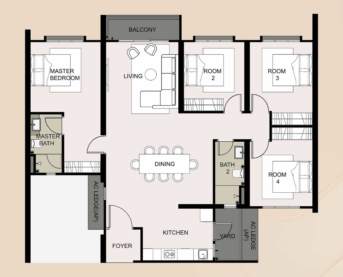 Type E layout, 1,335 square feet
